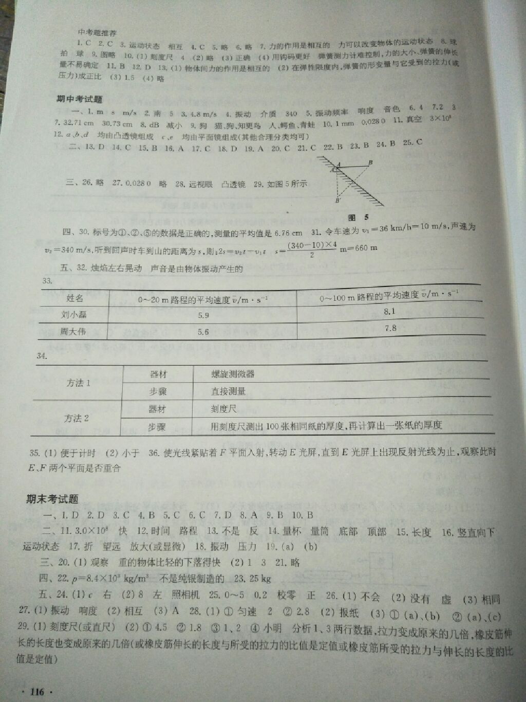 2017年學(xué)生用書(shū)八年級(jí)物理上冊(cè)供安徽省用 參考答案