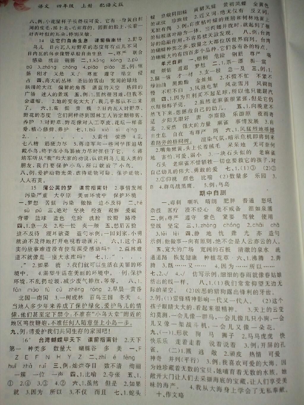 2017年新課程學(xué)習(xí)與測(cè)評(píng)同步學(xué)習(xí)四年級(jí)語(yǔ)文上冊(cè)語(yǔ)文版 參考答案