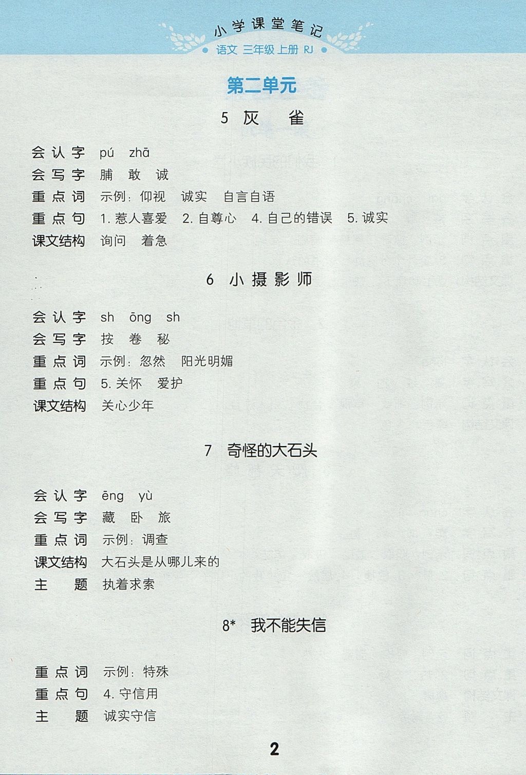 2017年小學(xué)課堂筆記三年級(jí)語(yǔ)文上冊(cè)人教版 參考答案第2頁(yè)