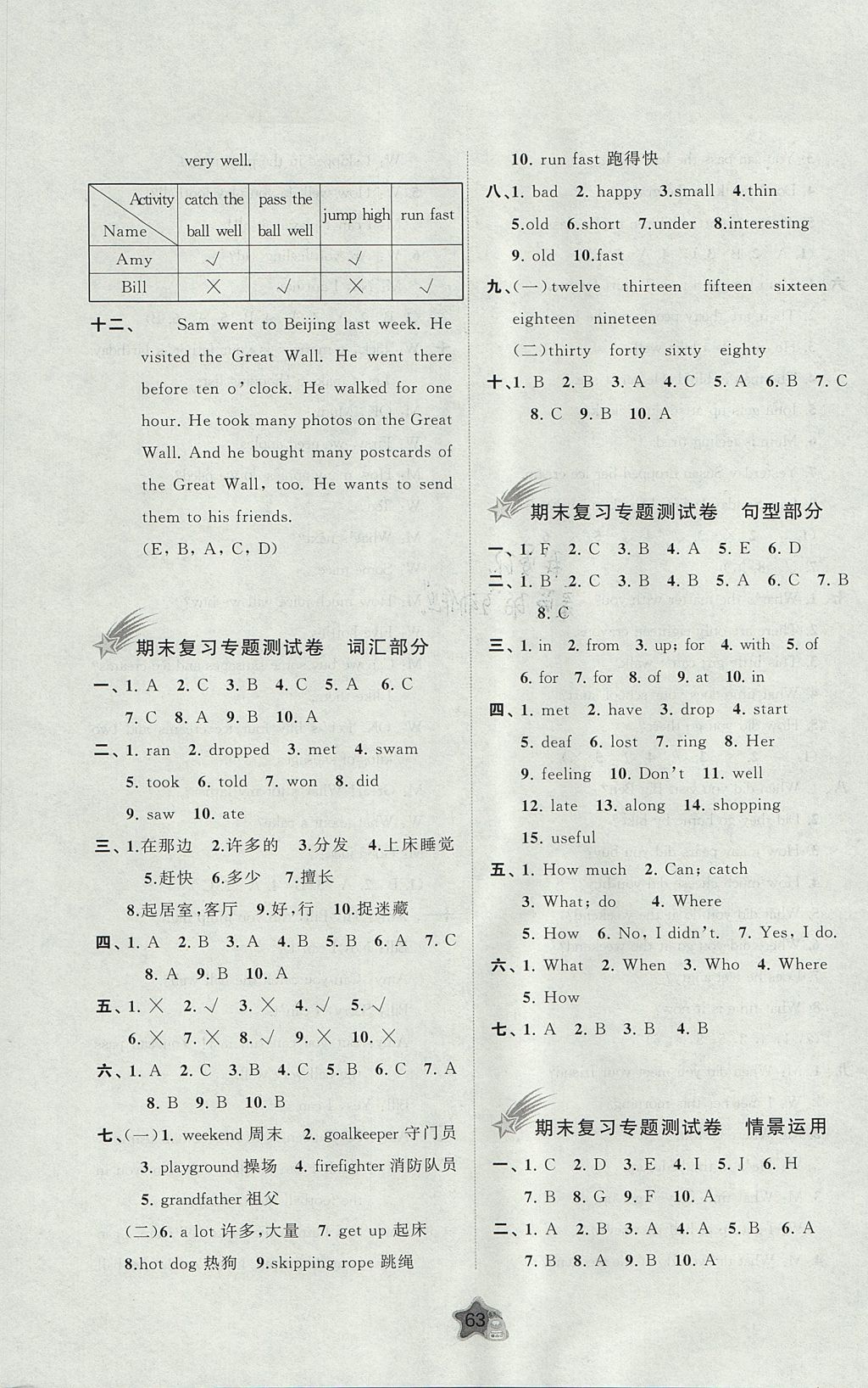 2017年新課程學(xué)習(xí)與測評單元雙測五年級英語上冊B版 參考答案第7頁