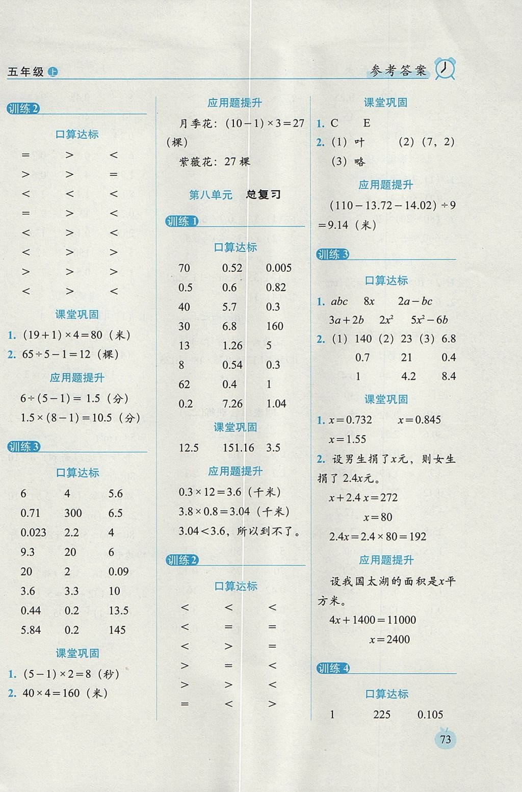 2017年小學(xué)數(shù)學(xué)口算達(dá)標(biāo)天天練五年級上冊人教版培優(yōu)版 參考答案第11頁