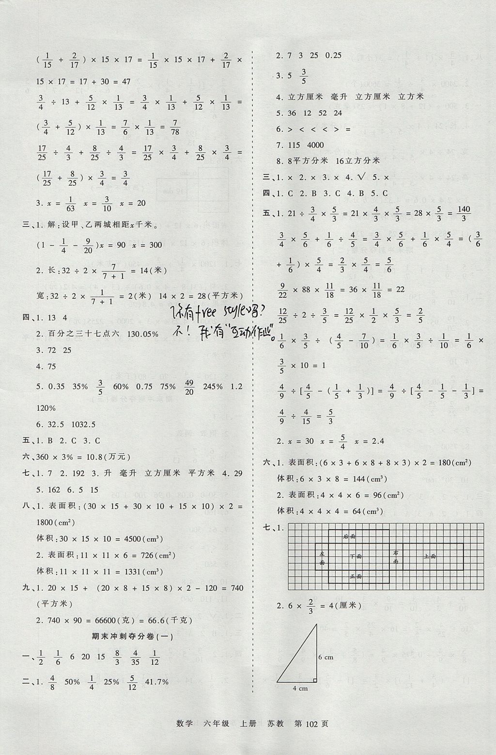 2017年王朝霞考點梳理時習卷六年級數(shù)學上冊蘇教版 參考答案第10頁