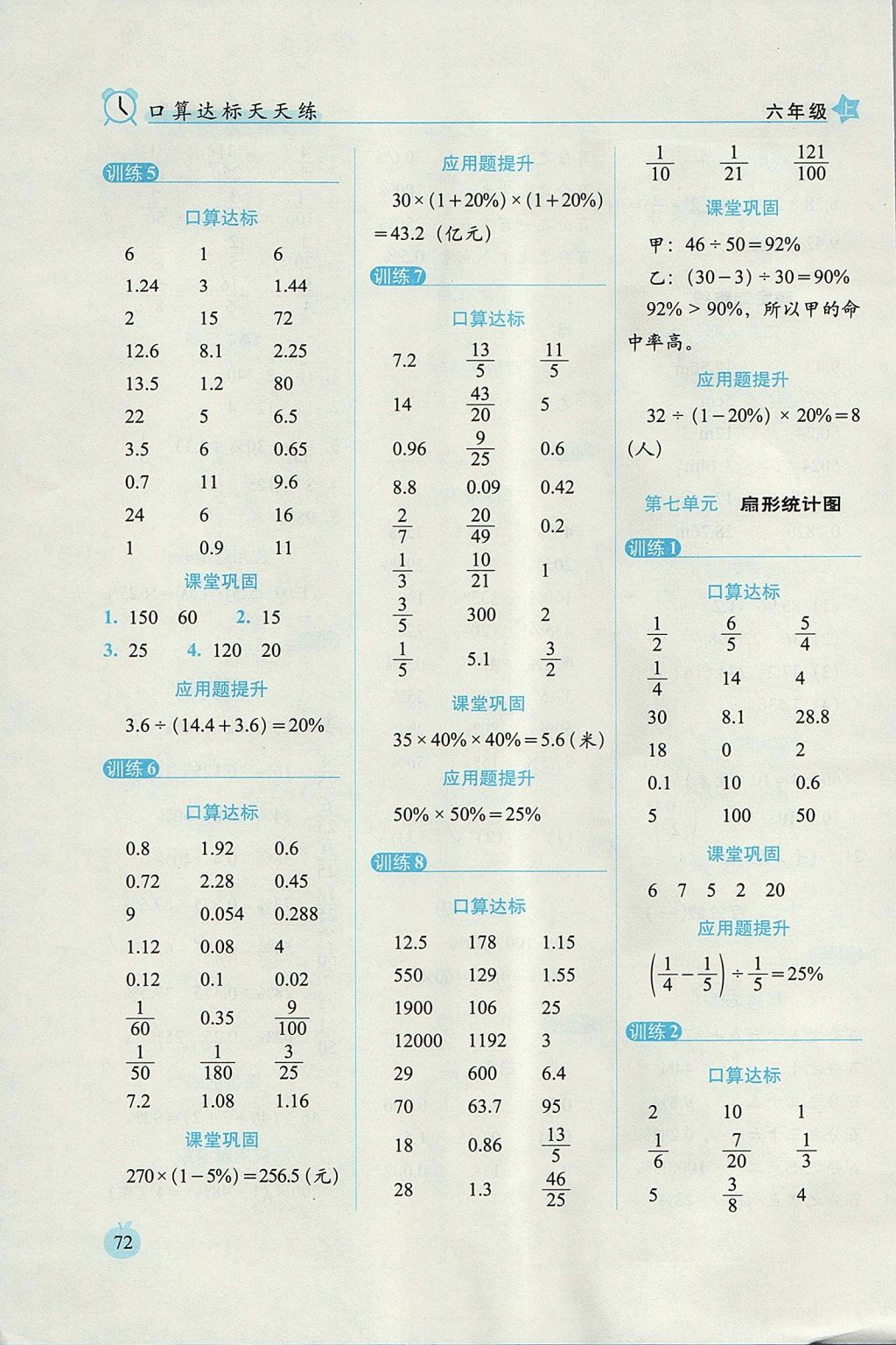 2017年小學(xué)數(shù)學(xué)口算達標天天練六年級上冊人教版培優(yōu)版 參考答案第10頁