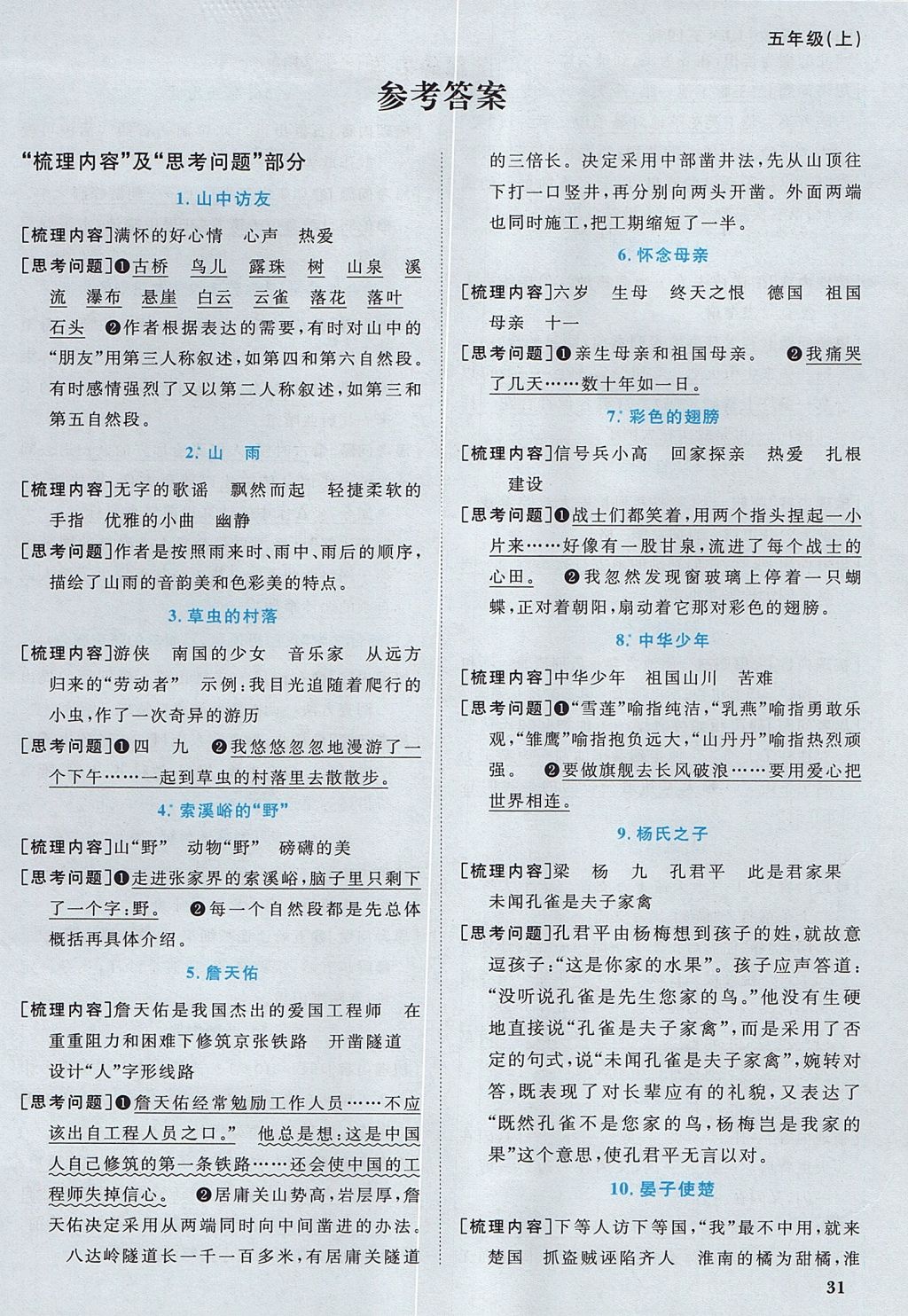 2017年陽光同學(xué)課時優(yōu)化作業(yè)五年級語文上冊魯教版五四制山東專版 預(yù)習(xí)單答案第9頁