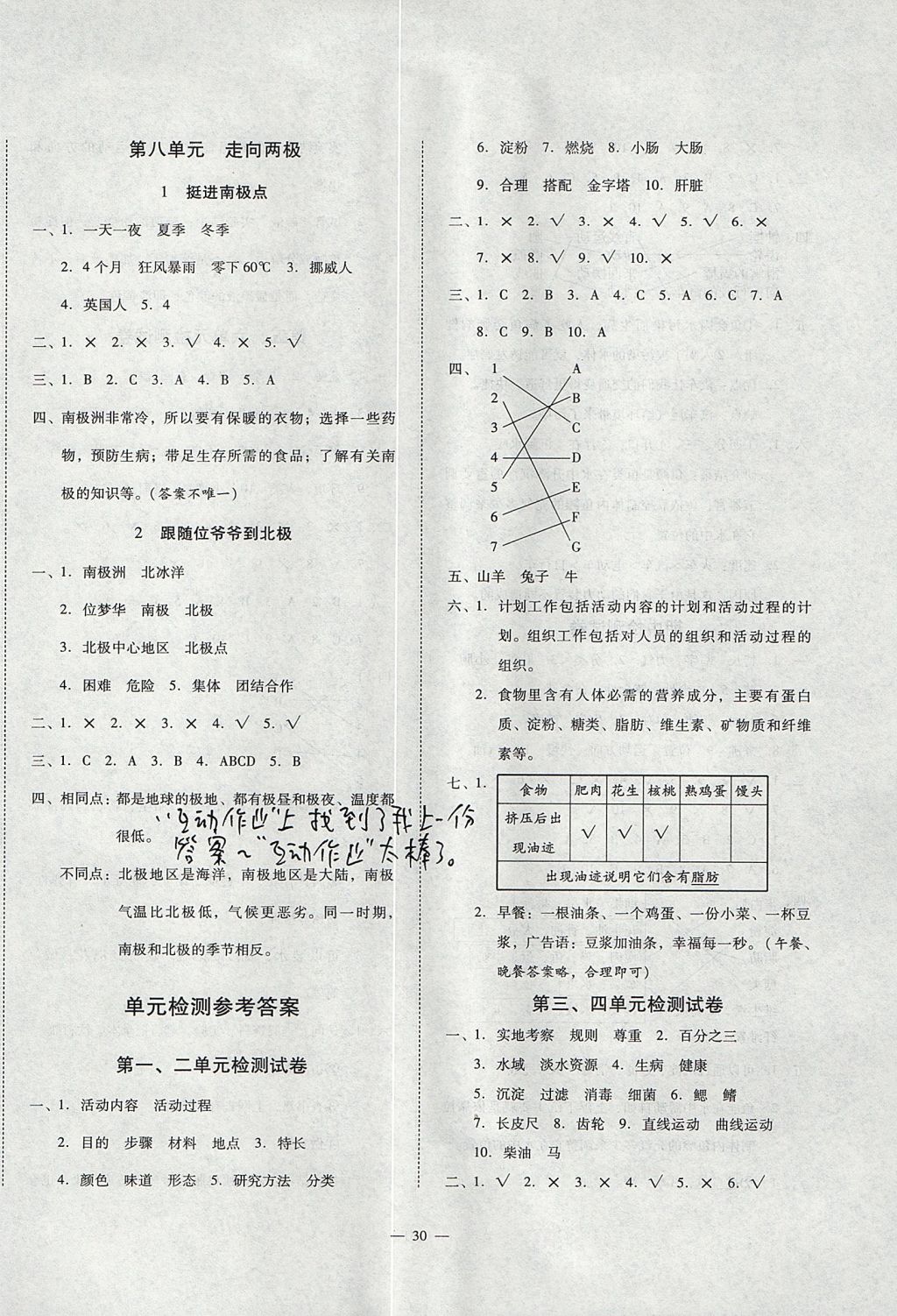 2017年科學(xué)全能檢測(cè)四年級(jí)上冊(cè)大象版電子科技大學(xué)出版社 參考答案第6頁(yè)