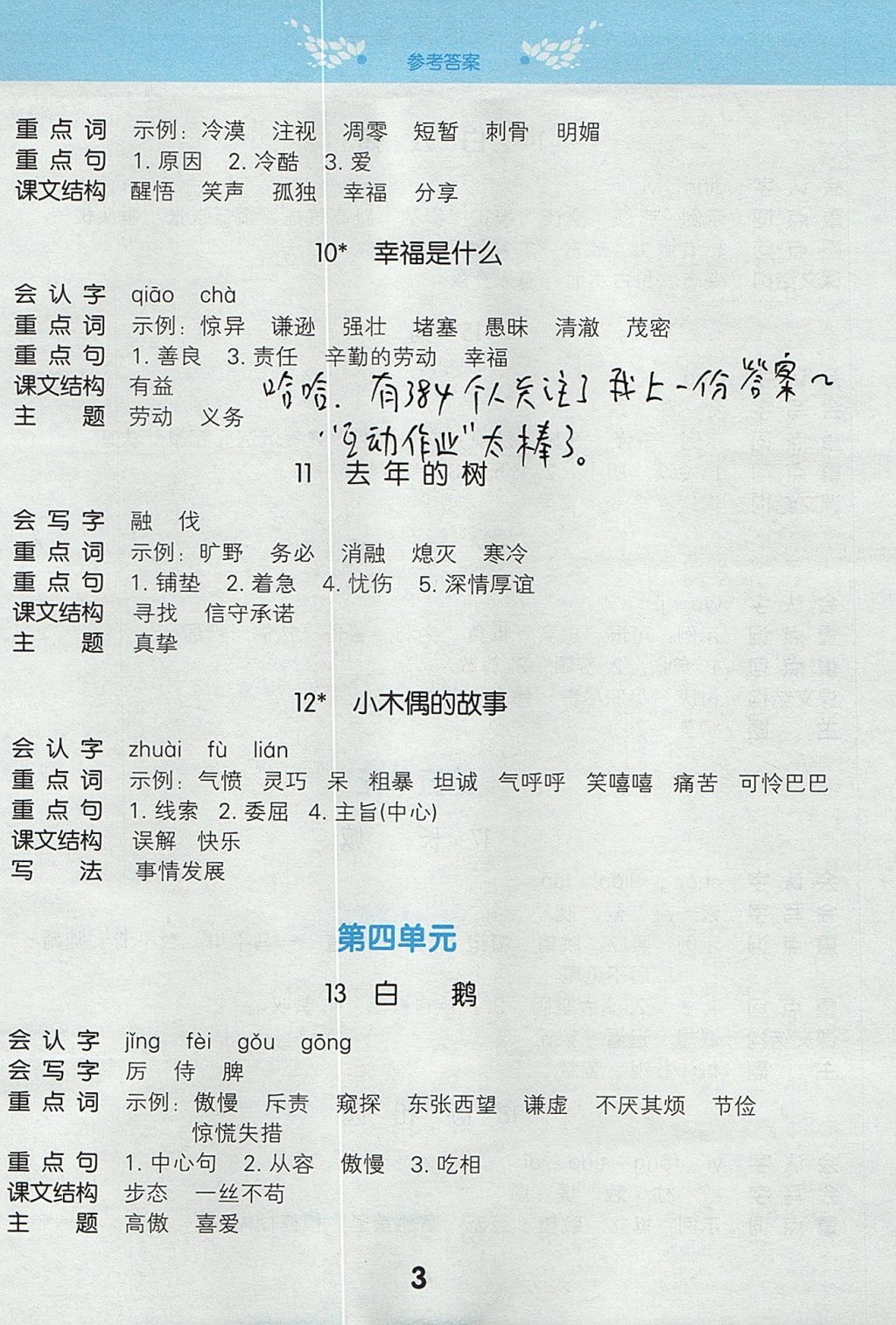 2017年小學(xué)課堂筆記四年級(jí)語(yǔ)文上冊(cè)人教版 參考答案第3頁(yè)