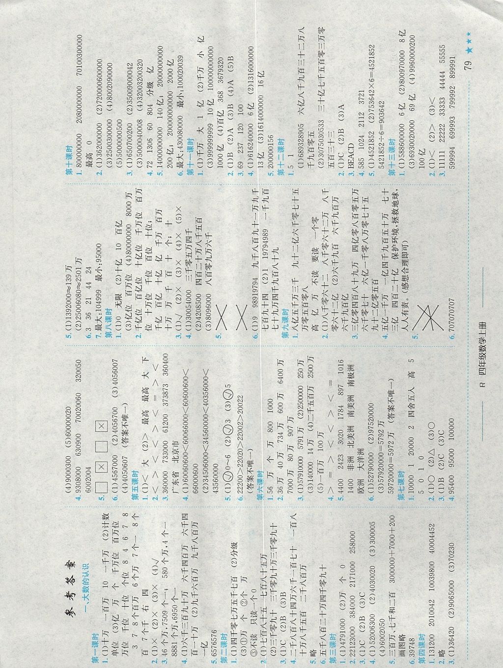 2017年黄冈小状元作业本四年级数学上册人教版 参考答案第1页