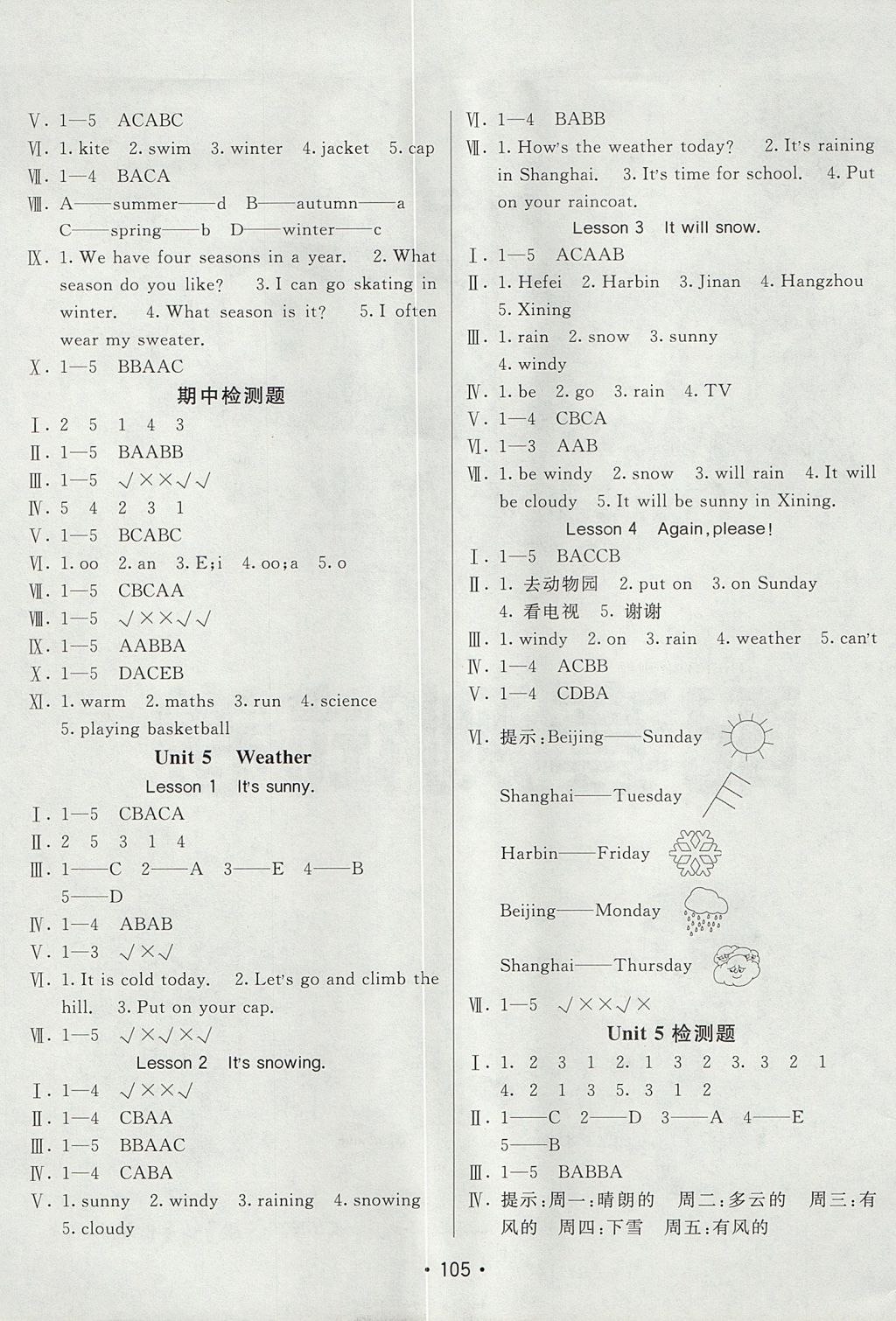 2017年同行課課100分過關作業(yè)四年級英語上冊魯科版 參考答案第9頁