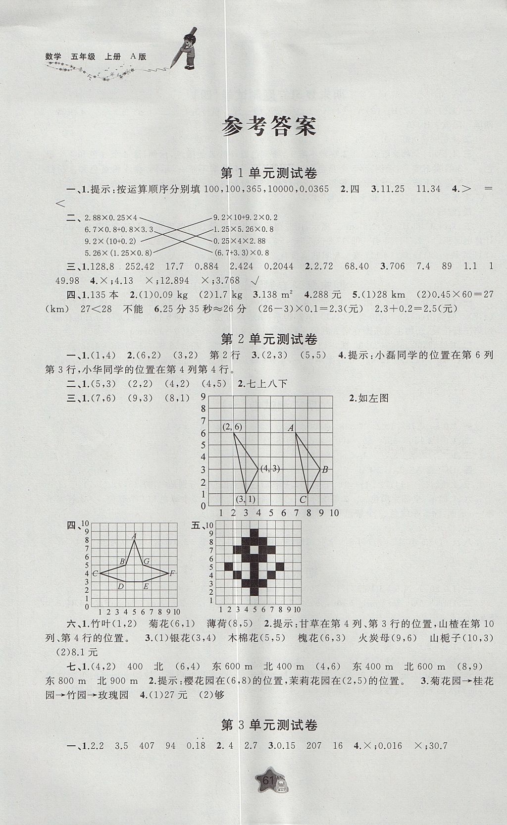 2017年新课程学习与测评单元双测五年级数学上册人教版A版 参考答案第1页