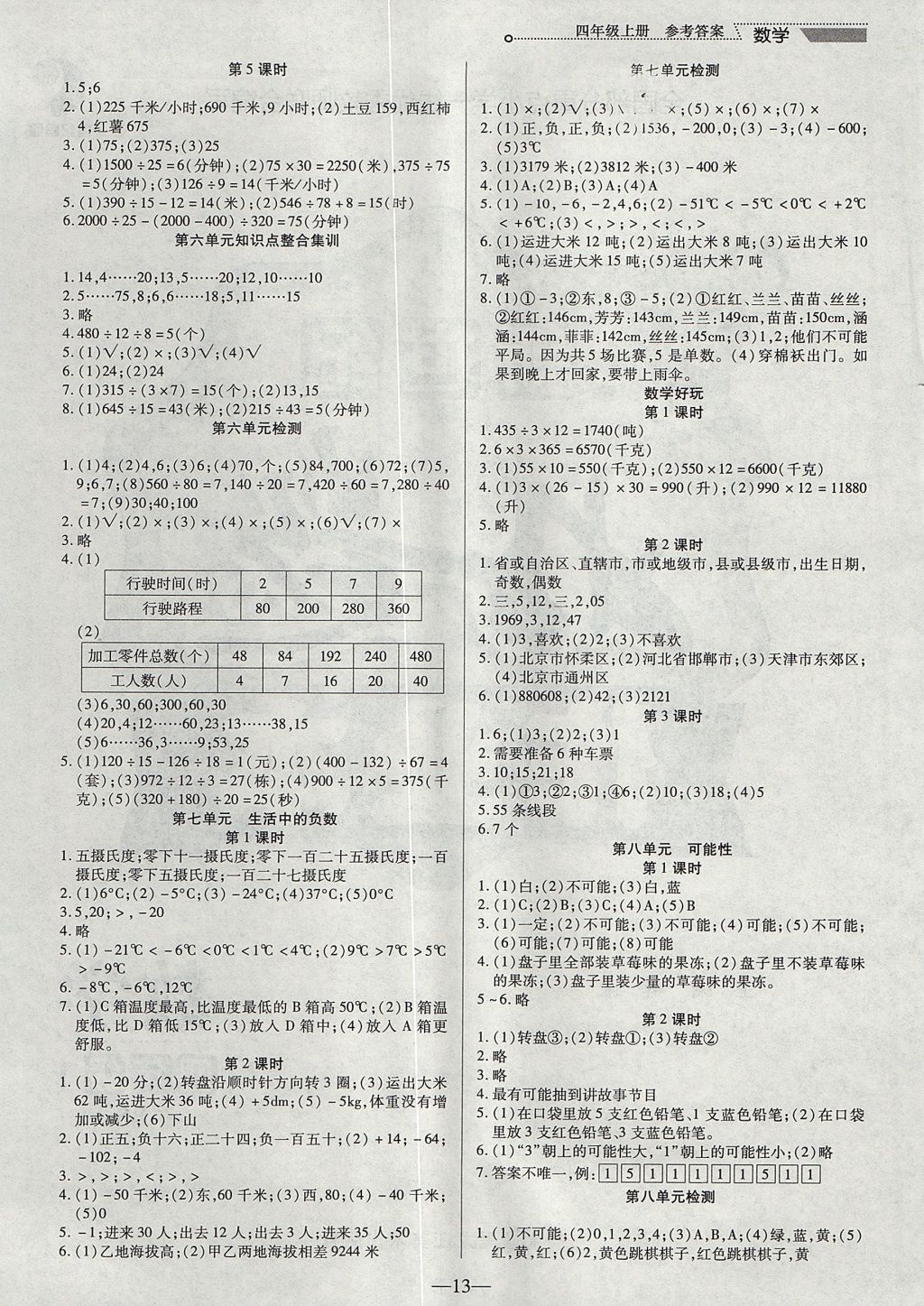 2017年新世紀(jì)好題作業(yè)本四年級(jí)數(shù)學(xué)上冊(cè)北師大版 參考答案第1頁