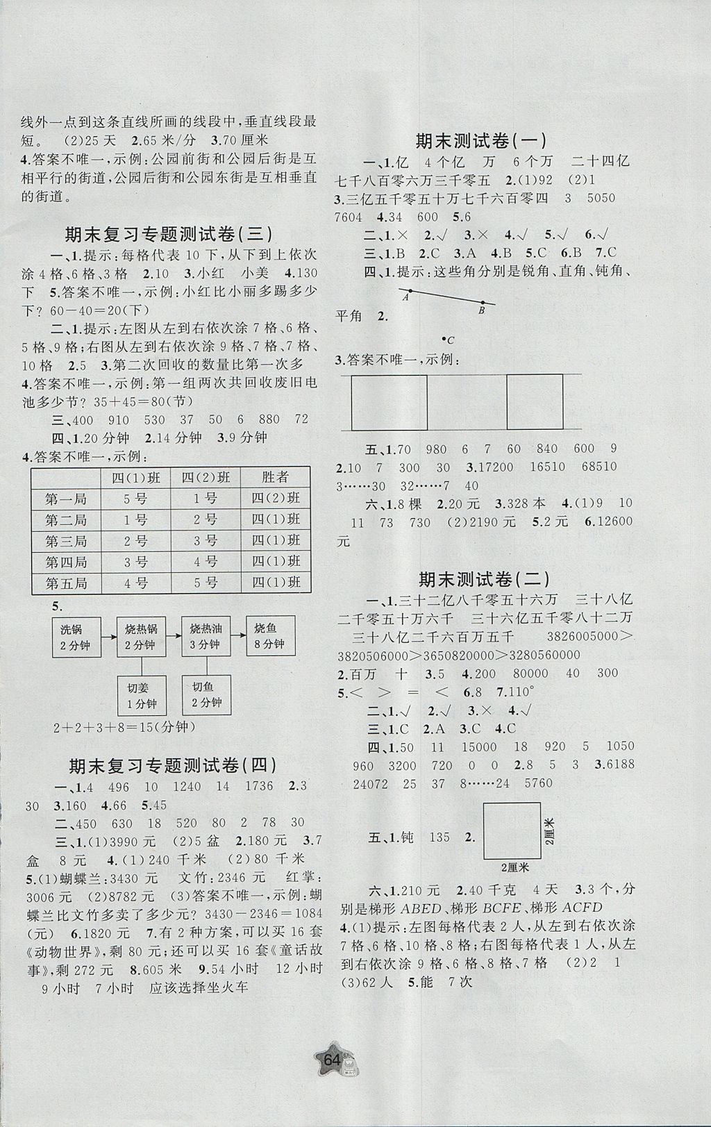 2017年新课程学习与测评单元双测四年级数学上册A版 参考答案第4页