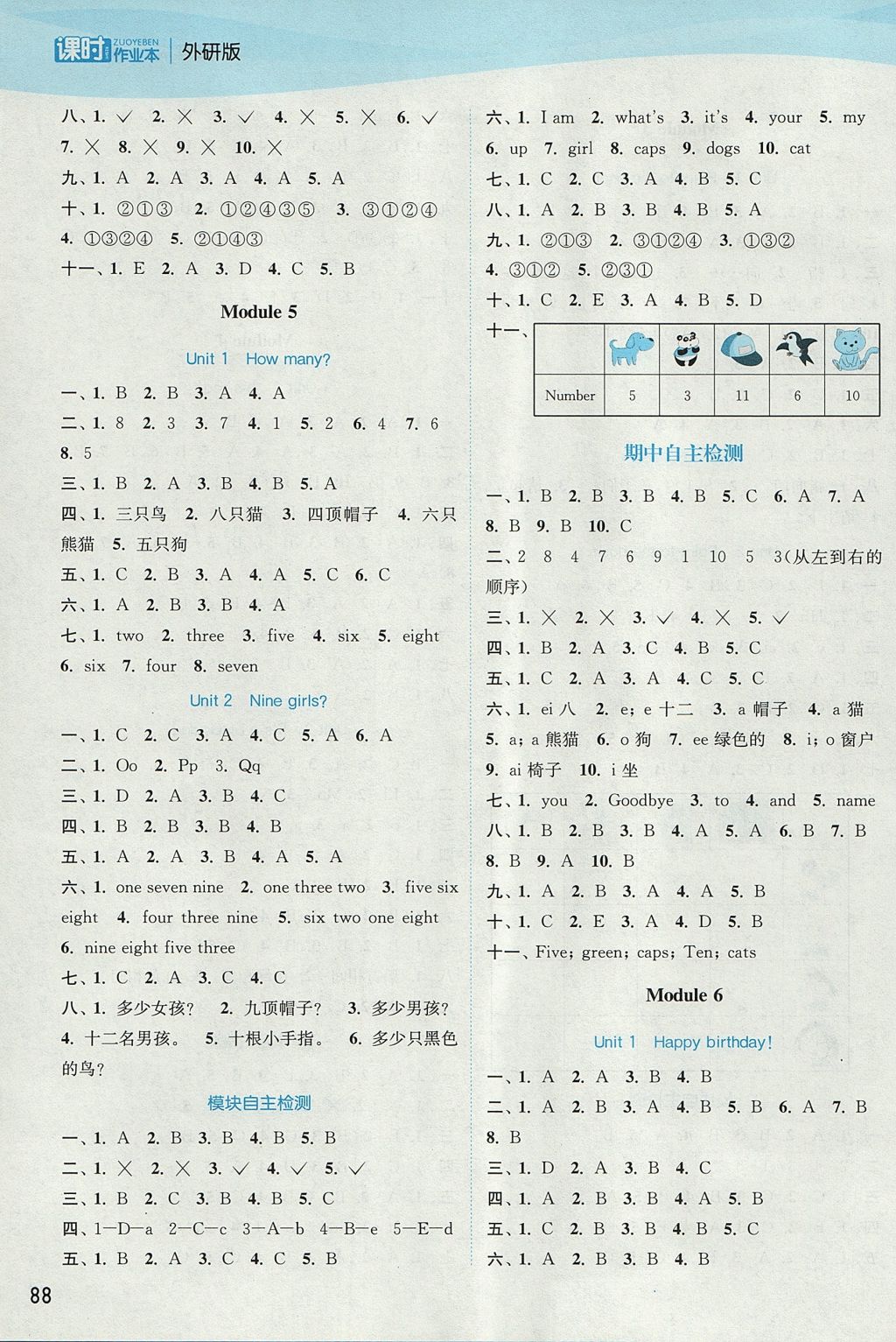 2017年通城学典课时作业本三年级英语上册外研版 参考答案第8页