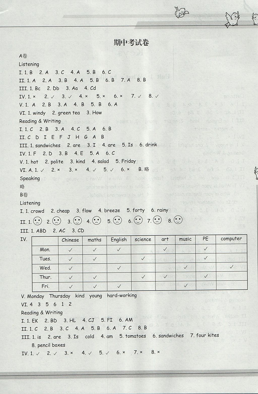 2017年新課標(biāo)同步雙測小學(xué)英語五年級上冊 參考答案第20頁