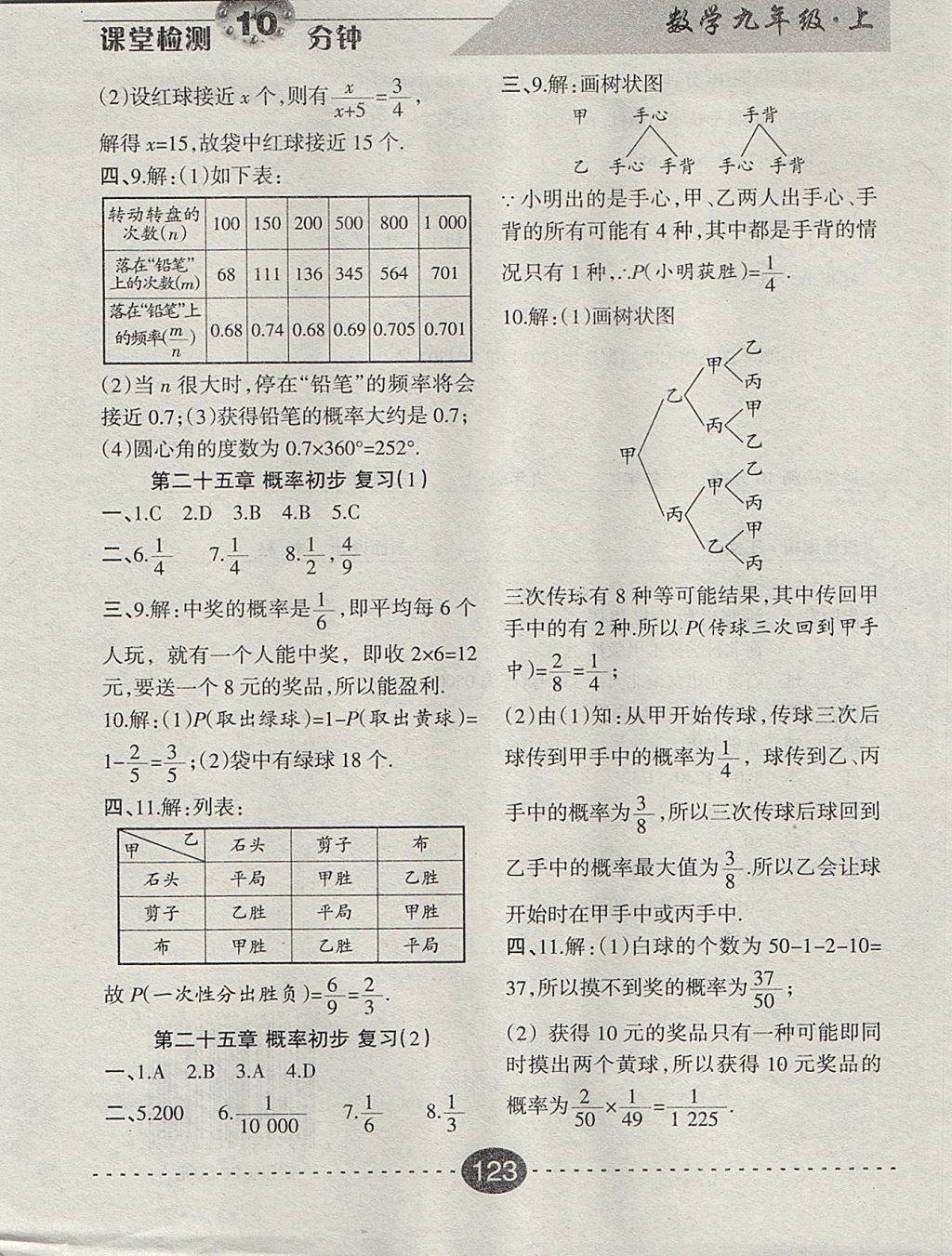 2017年課堂檢測(cè)10分鐘九年級(jí)數(shù)學(xué)上冊(cè) 參考答案第15頁(yè)