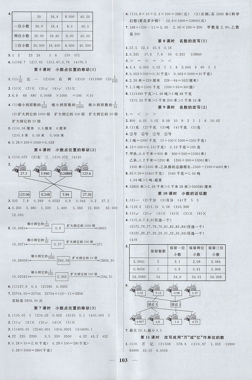 2017年阳光同学课时优化作业四年级数学上册青岛版五四制山东专版 参考答案第5页