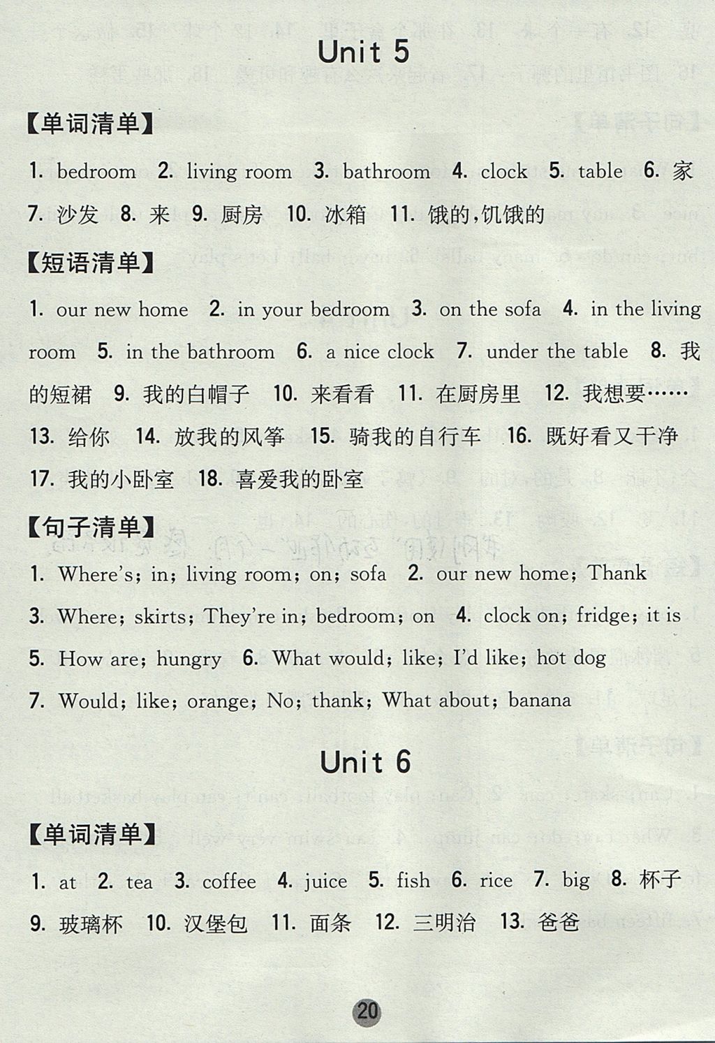 2017年经纶学典棒棒堂四年级英语上册江苏版 背诵清单答案第20页