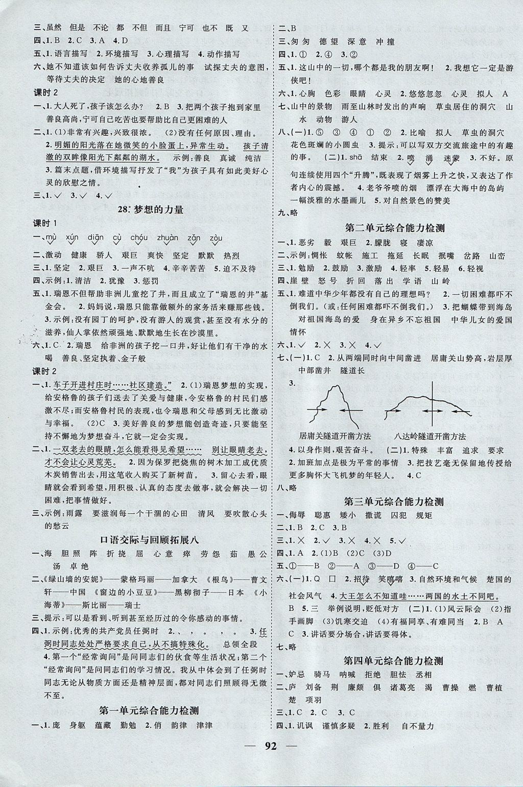 2017年陽光同學課時優(yōu)化作業(yè)五年級語文上冊魯教版五四制山東專版 參考答案第6頁