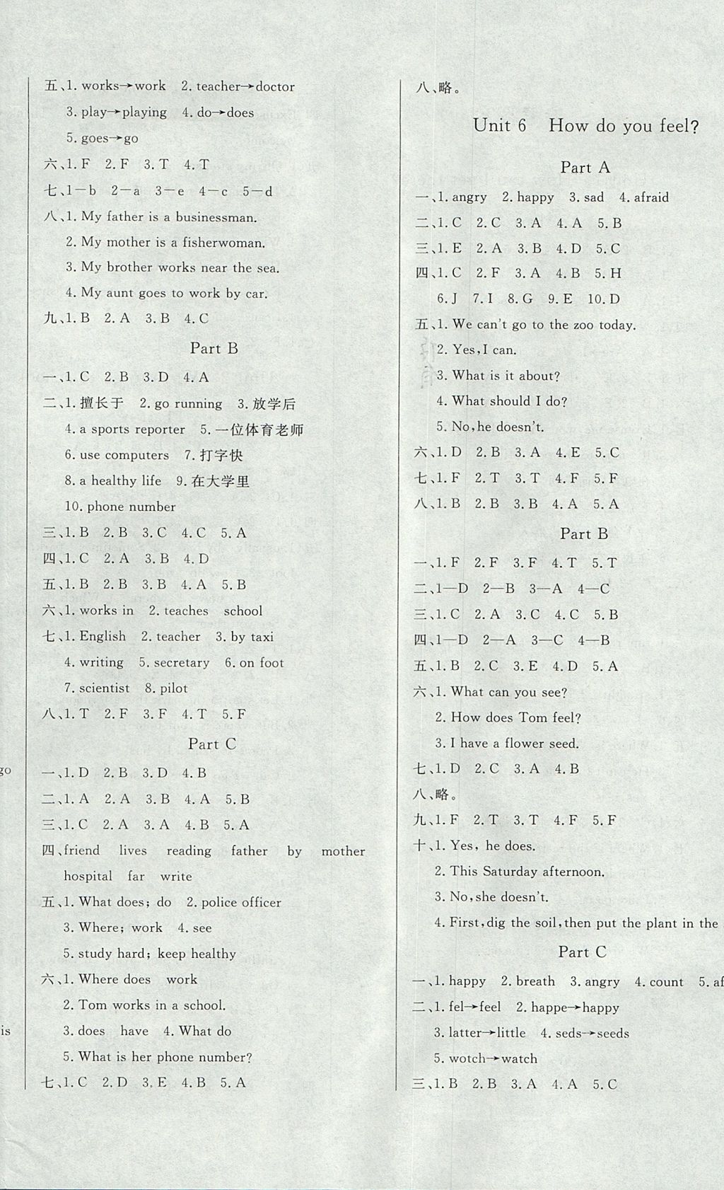 2017年A加优化作业本六年级英语上册人教PEP版 参考答案第4页