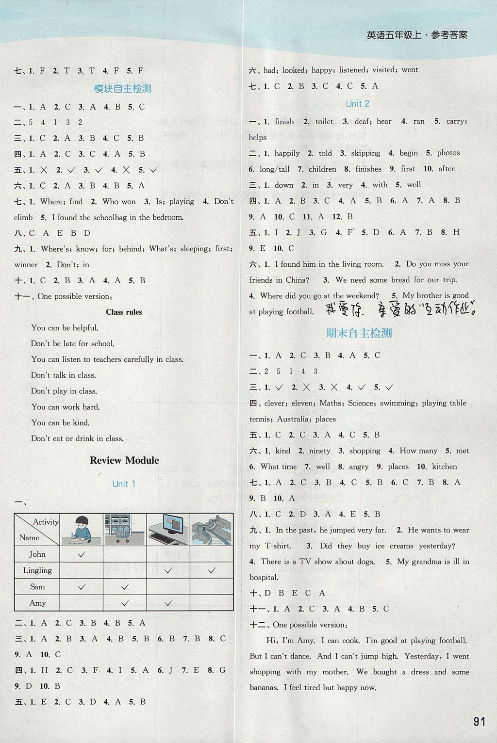 2017年通城學(xué)典課時作業(yè)本五年級英語上冊外研版 參考答案第11頁