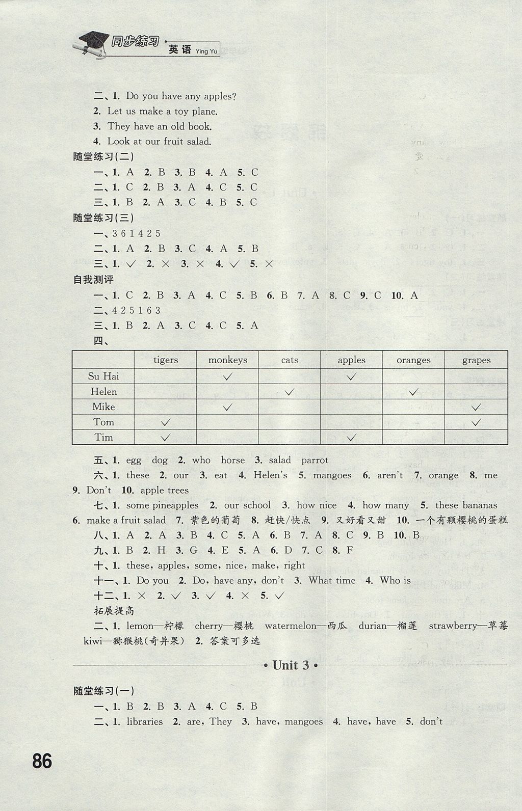 2017年同步练习四年级英语上册译林版江苏凤凰科学技术出版社 参考答案第12页