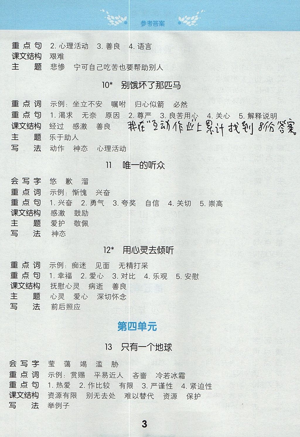 2017年小學(xué)課堂筆記六年級(jí)語(yǔ)文上冊(cè)人教版 參考答案第3頁(yè)