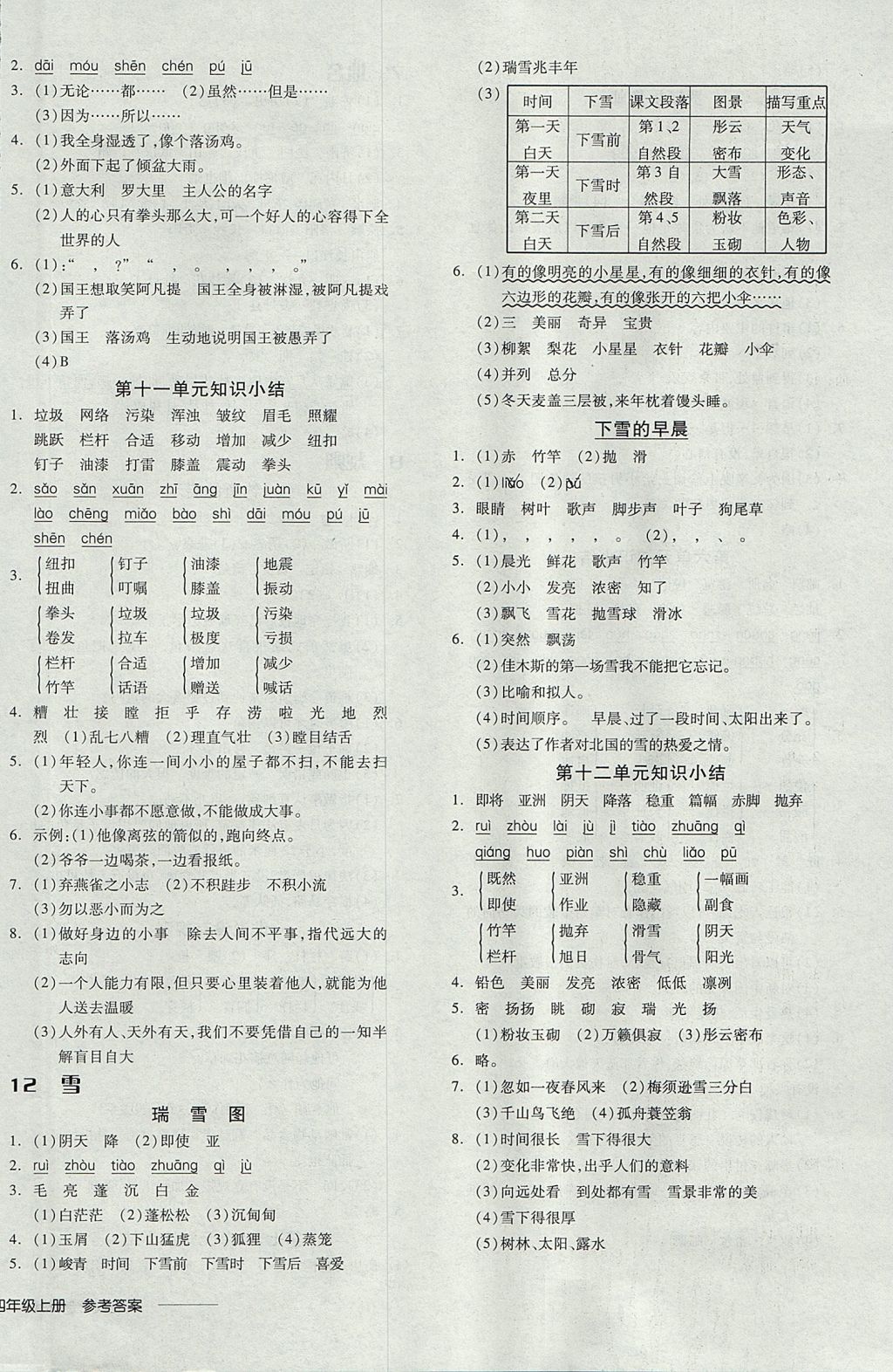 2017年全品学练考四年级语文上册北师大版 参考答案第8页