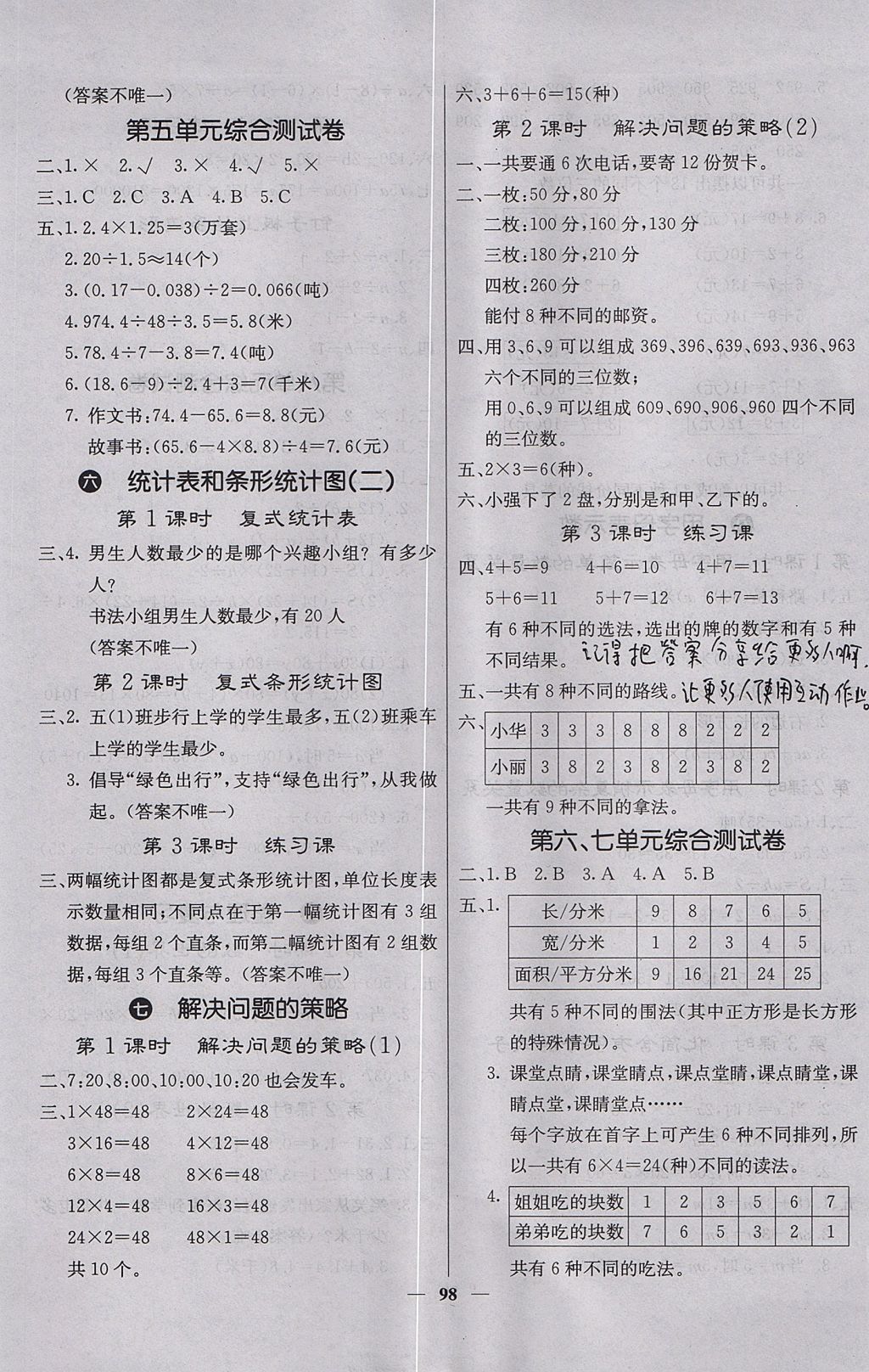 2017年课堂点睛五年级数学上册苏教版 参考答案第6页