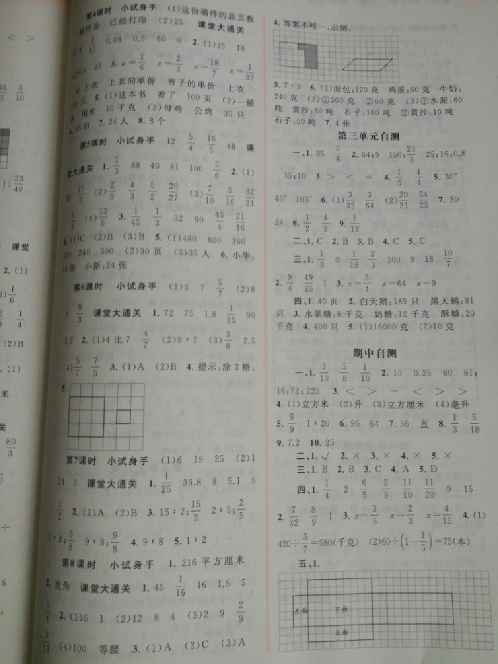 2017年新課程學(xué)習(xí)與測(cè)評(píng)同步學(xué)習(xí)六年級(jí)數(shù)學(xué)上冊(cè)蘇教版 參考答案