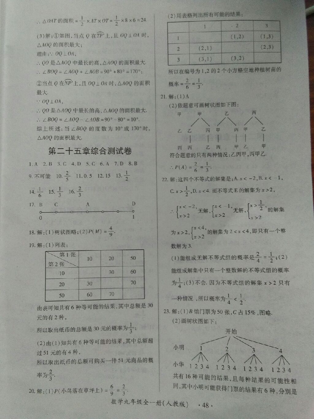 2017年一課一練創(chuàng)新練習(xí)九年級(jí)數(shù)學(xué)全一冊(cè)人教版 參考答案