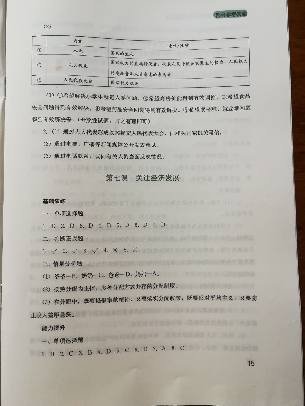 2017年新课程实践与探究丛书九年级思想品德全一册人教版 参考答案