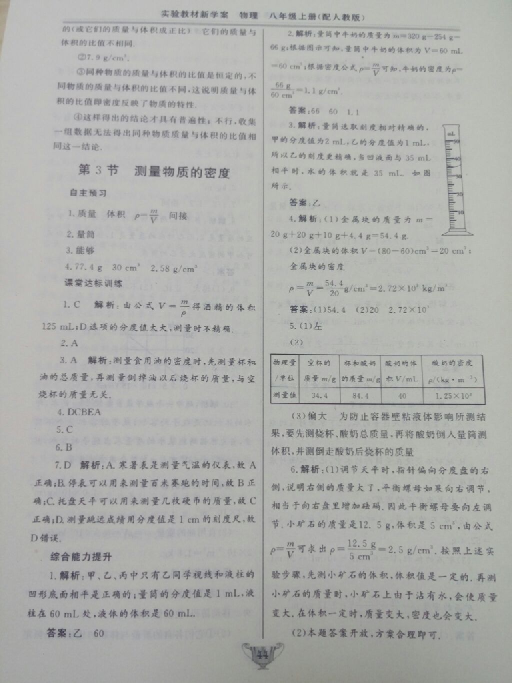 2017年實(shí)驗(yàn)教材新學(xué)案八年級物理上冊人教版 參考答案