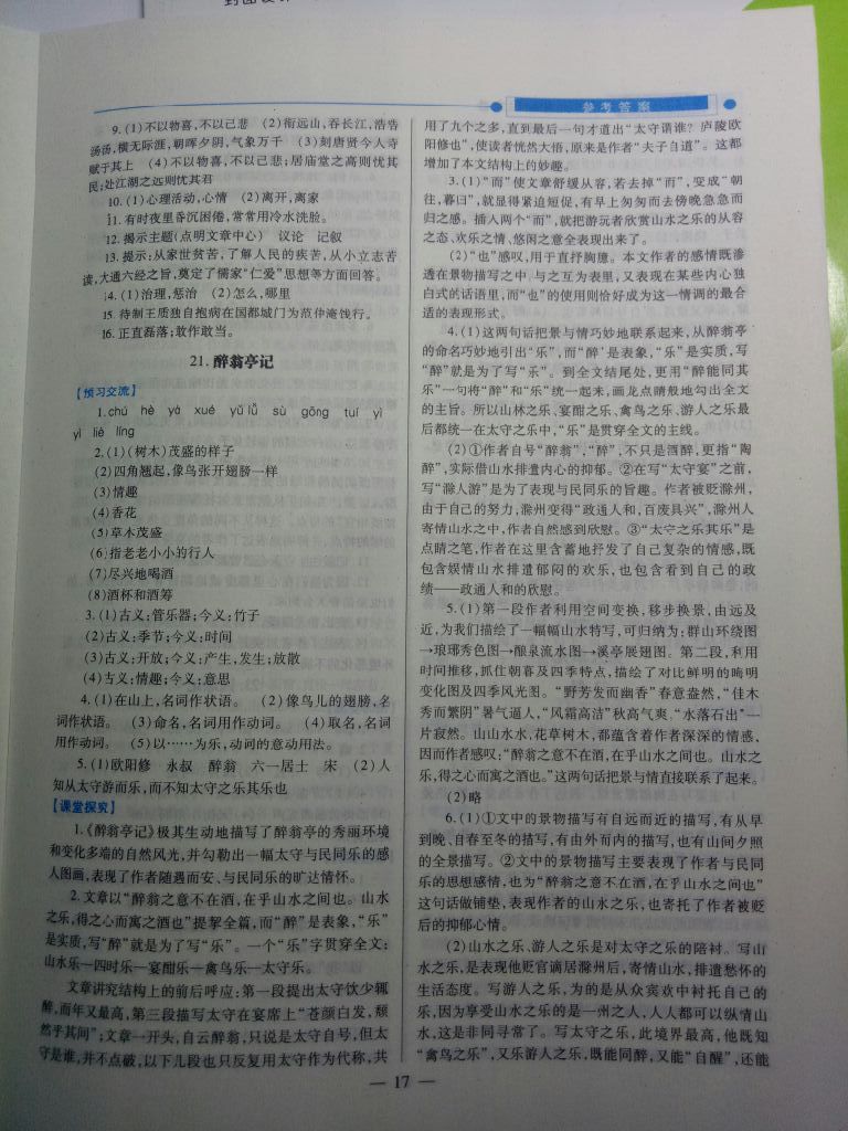 2017年績優(yōu)學(xué)案九年級語文上冊蘇教版 參考答案