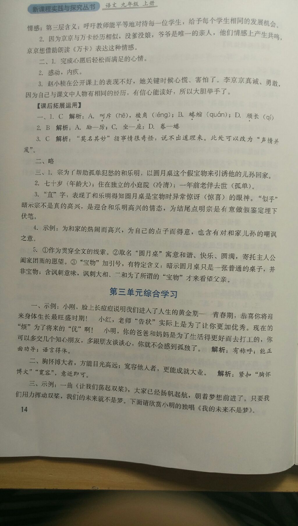 2017年新课程实践与探究丛书九年级语文上册人教版 参考答案第37页