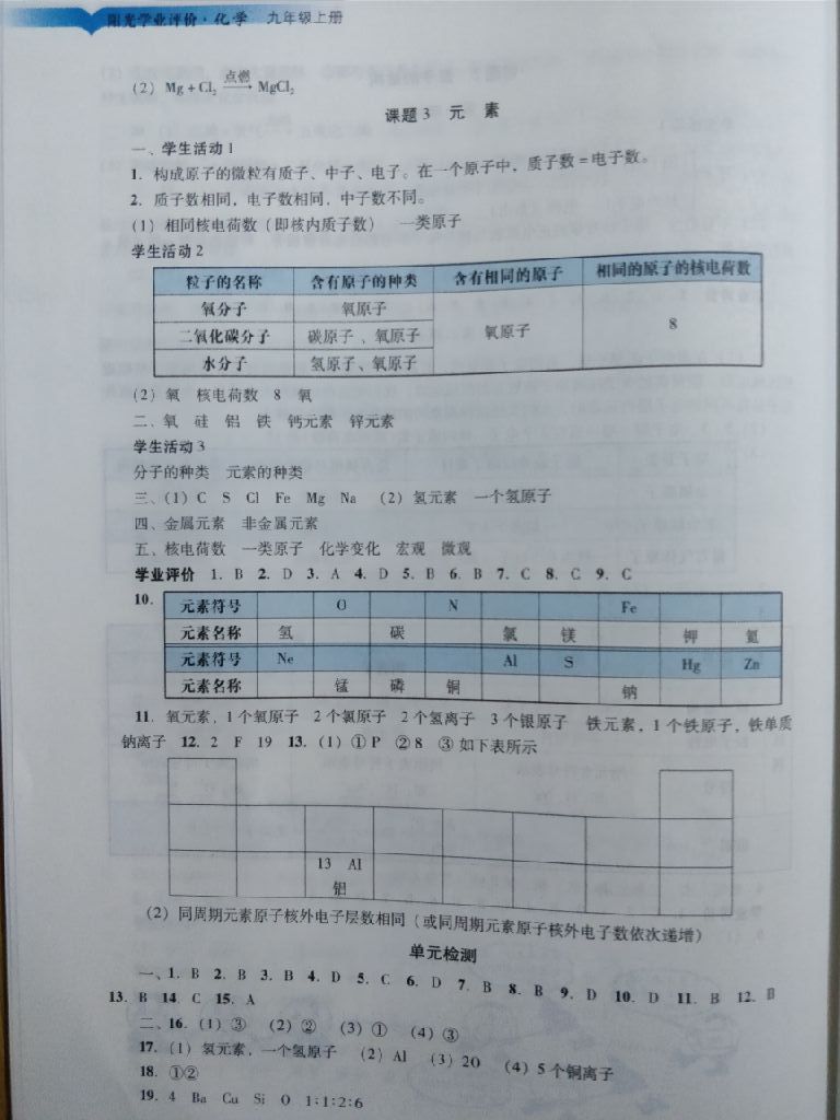 2017年陽光學業(yè)評價九年級化學上冊人教版 參考答案第11頁