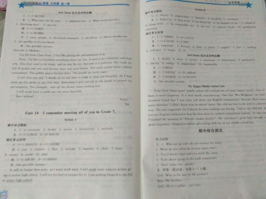 2017年同步轻松练习九年级英语全一册人教版 参考答案第6页