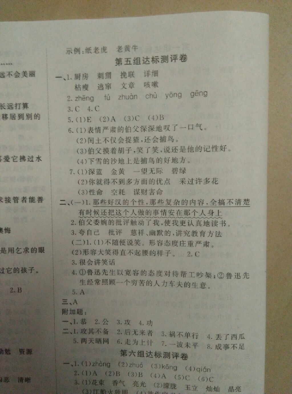 2017年原創(chuàng)新課堂六年級(jí)語文上冊(cè)人教版 參考答案第11頁