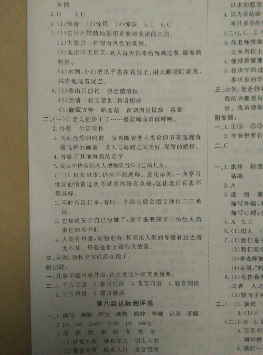 2017年原創(chuàng)新課堂六年級語文上冊人教版 參考答案第14頁