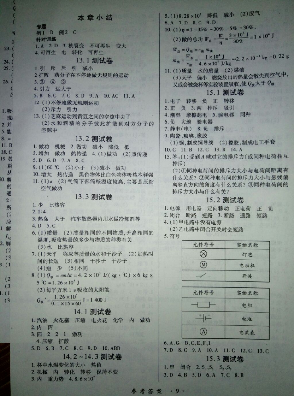 2017年一課一練創(chuàng)新練習(xí)九年級(jí)物理全一冊(cè)人教版 參考答案第8頁(yè)