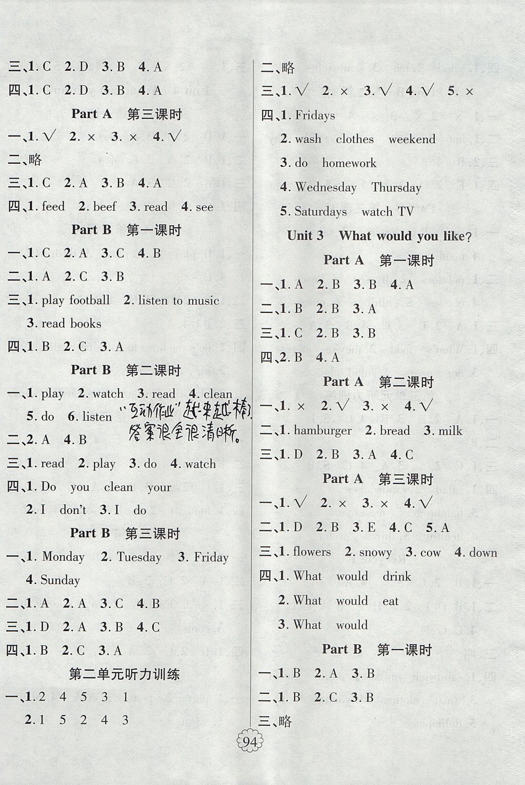 2017年暢優(yōu)新課堂五年級英語上冊人教PEP版 參考答案第3頁