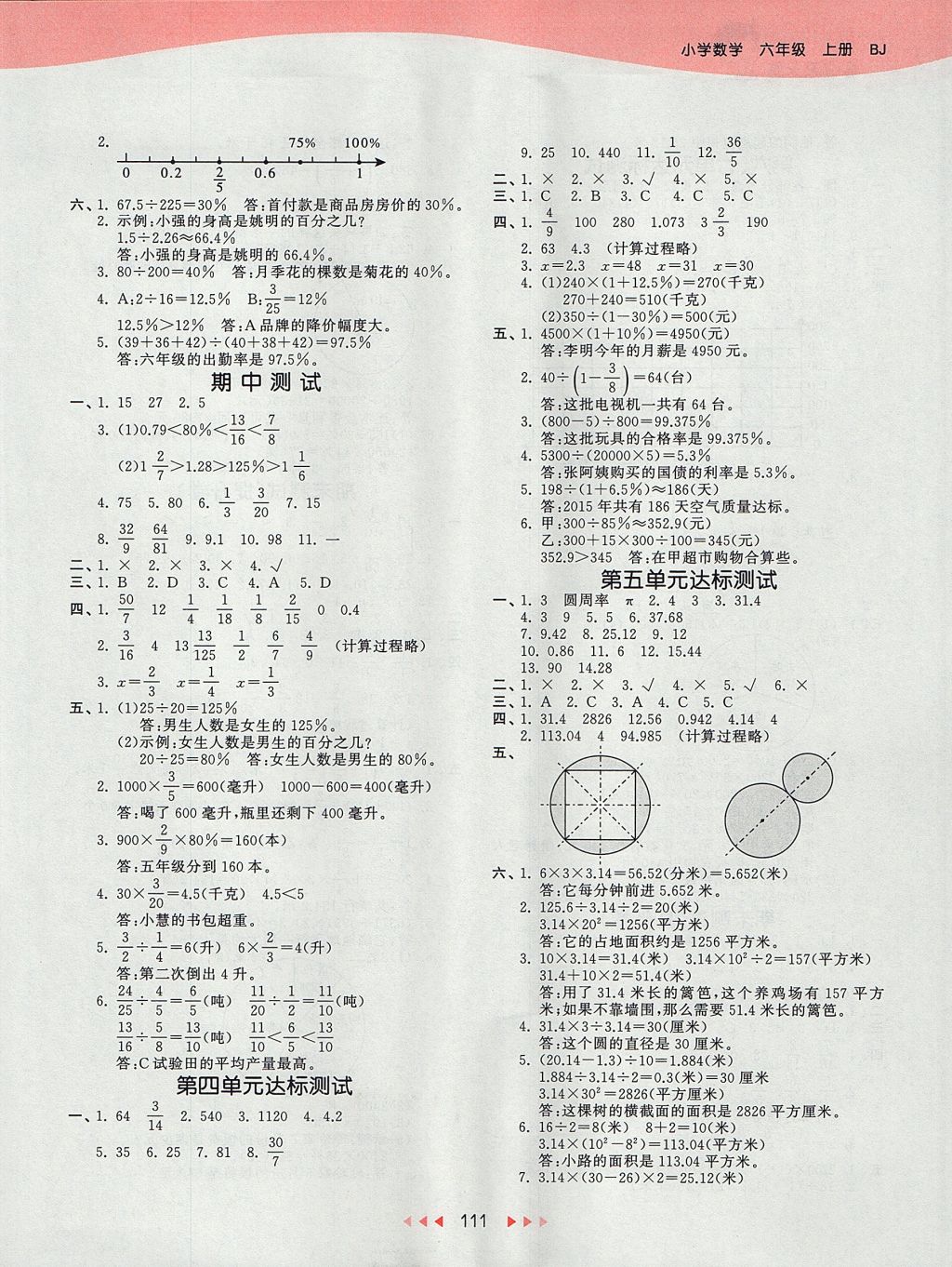 2017年53天天練小學(xué)數(shù)學(xué)六年級上冊北京版 參考答案第15頁