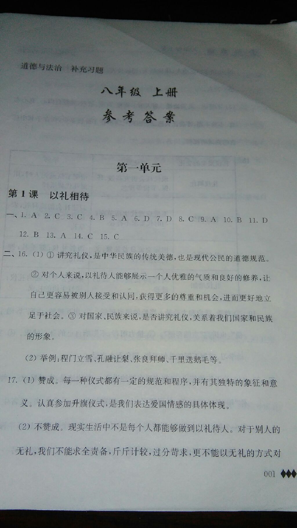 2017年補(bǔ)充習(xí)題八年級(jí)道德與法治上冊(cè)蘇人版 參考答案第15頁(yè)