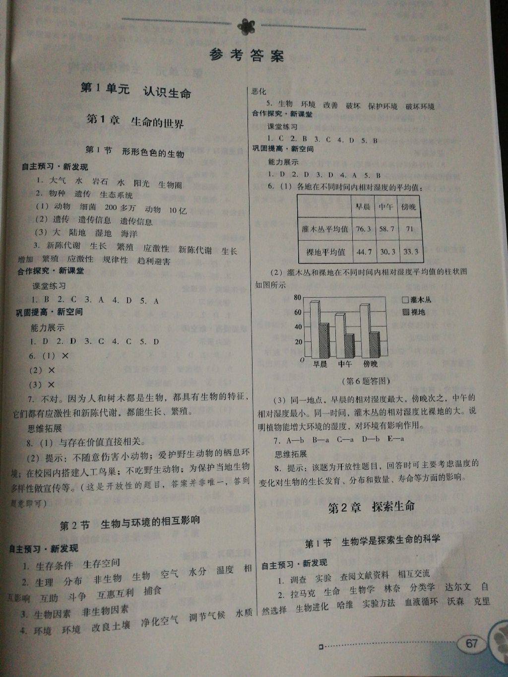 2017年南方新課堂金牌學(xué)案七年級生物學(xué)上冊北師大版 參考答案第1頁