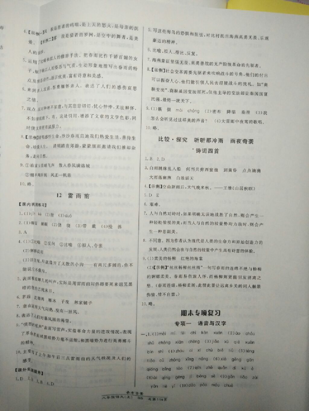 2017年高效课时通10分钟掌控课堂八年级语文上册北师大版 参考答案第9页