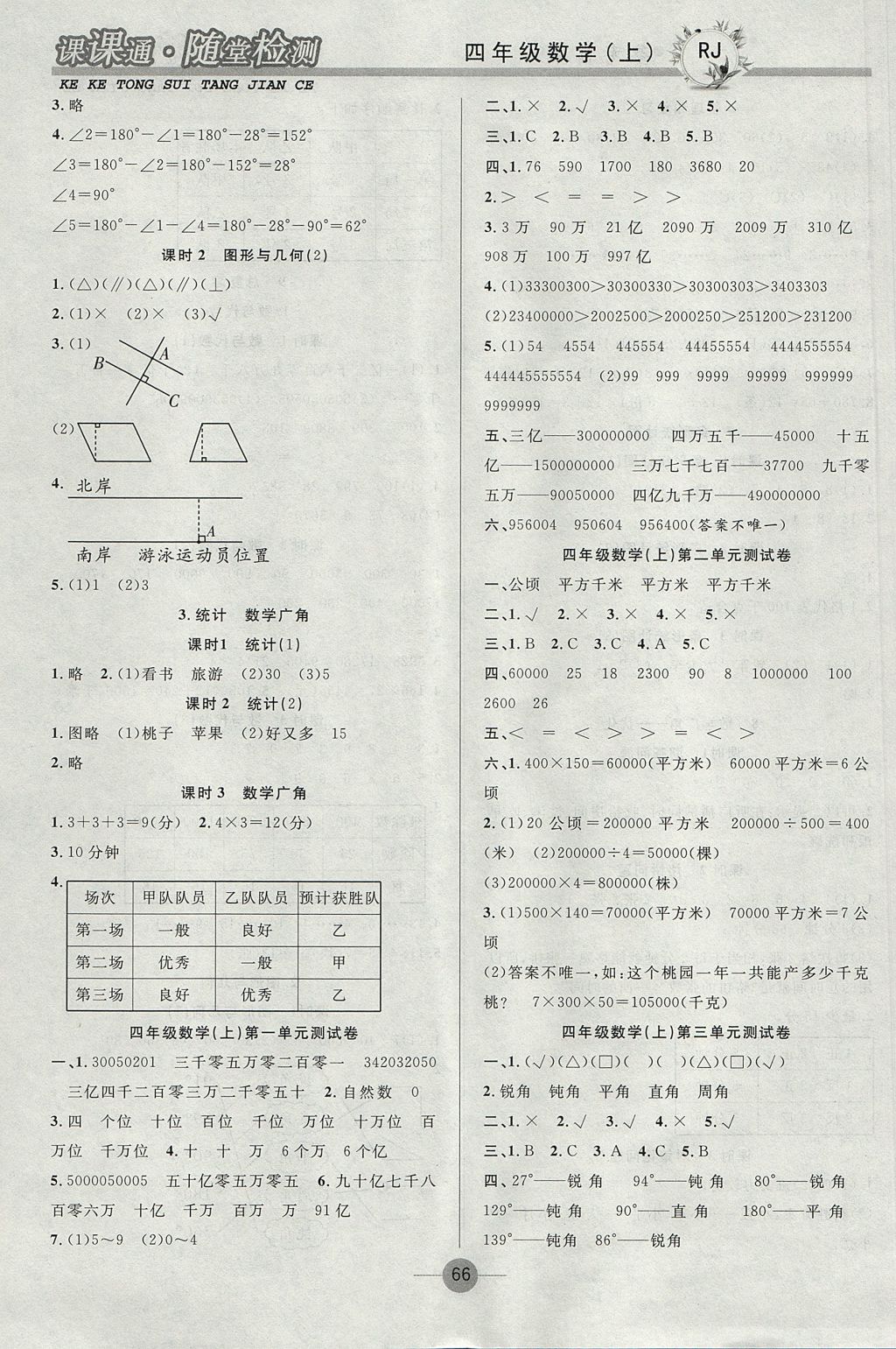 2017年課課通同步隨堂檢測四年級數(shù)學(xué)上冊人教版 參考答案第6頁