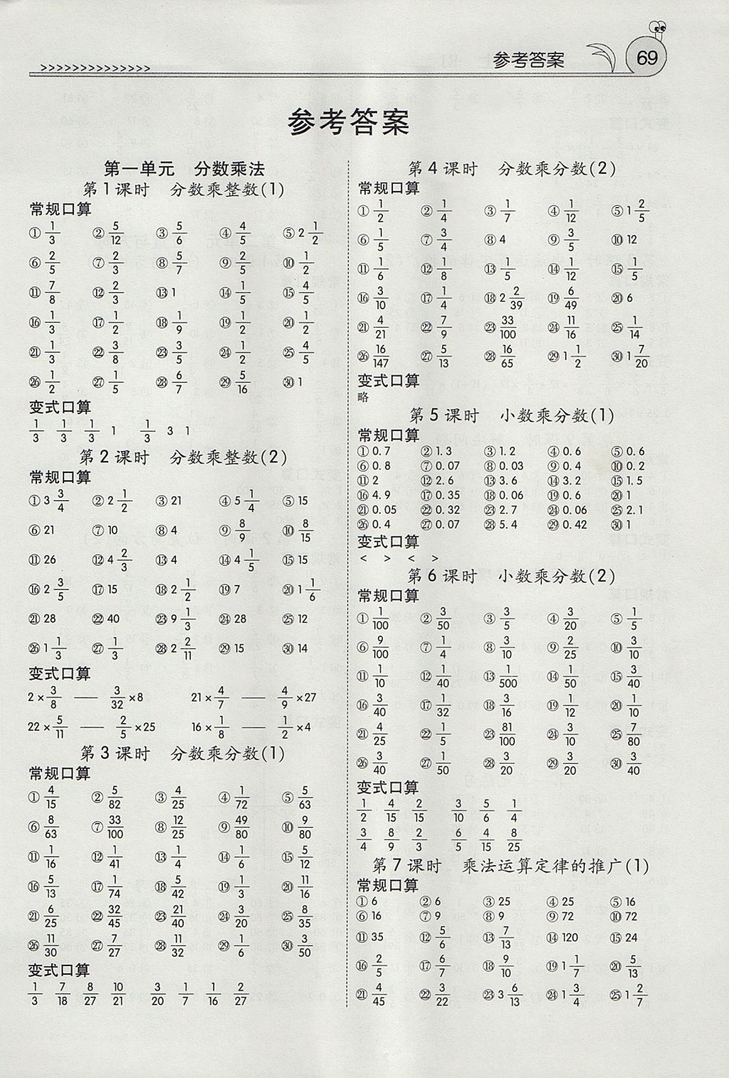 2017年口算100六年級(jí)上冊(cè)人教版 參考答案第1頁(yè)