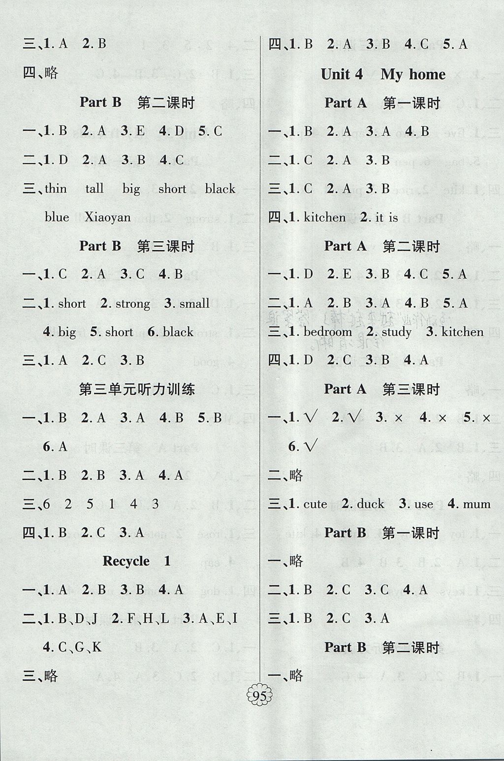 2017年暢優(yōu)新課堂四年級英語上冊人教PEP版 參考答案第4頁