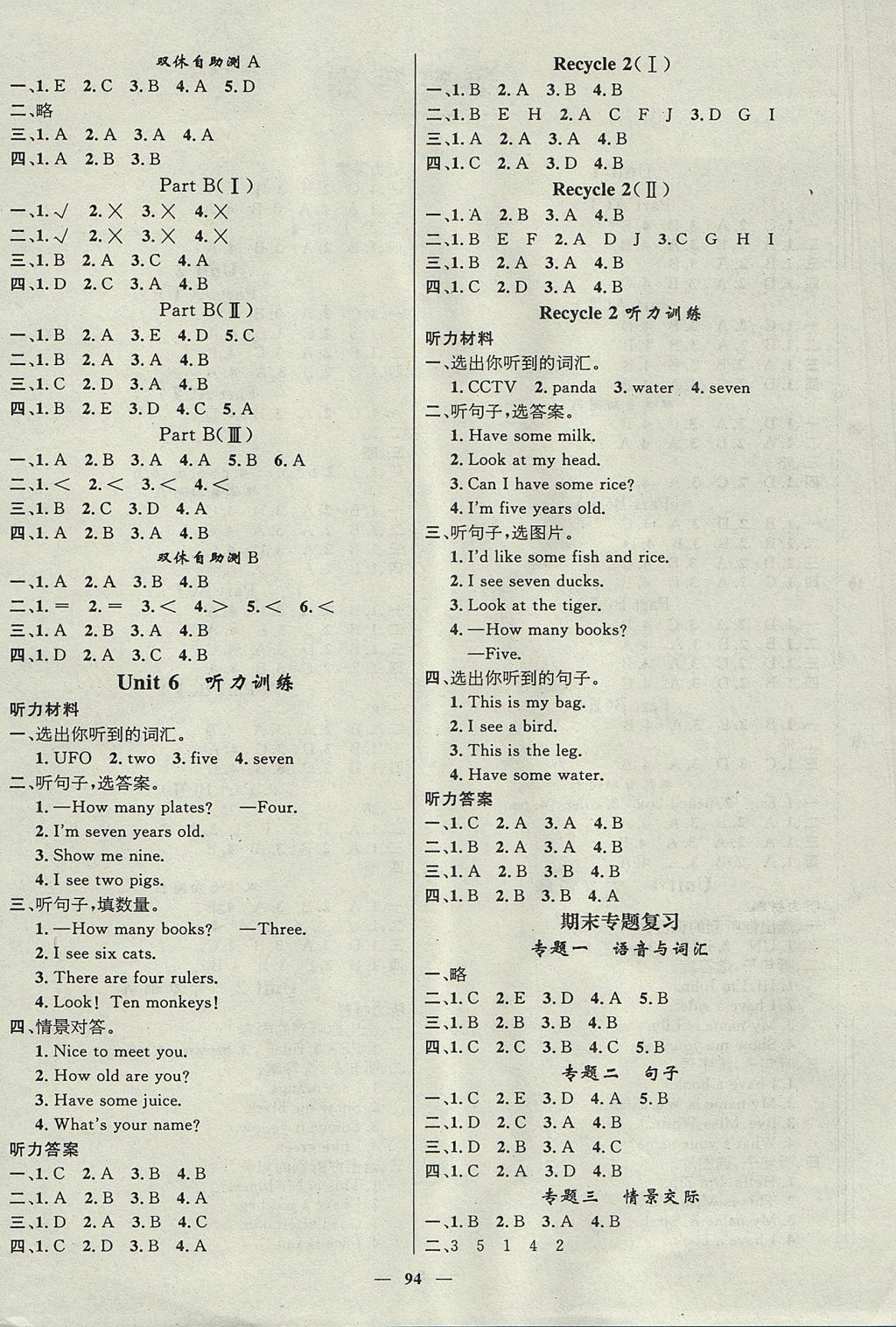 2017年名師測(cè)控三年級(jí)英語(yǔ)上冊(cè)人教版 參考答案第4頁(yè)