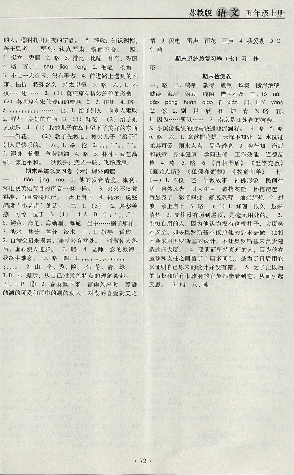 2017年名校名師培優(yōu)作業(yè)本加核心試卷五年級(jí)語文上冊(cè)蘇教版 參考答案第8頁