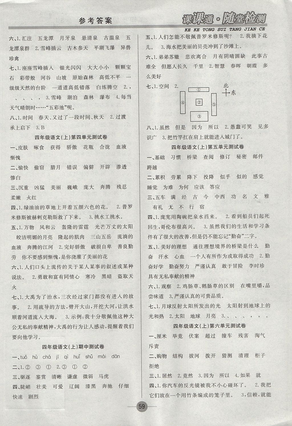 2017年課課通同步隨堂檢測(cè)四年級(jí)語文上冊(cè)蘇教版 參考答案第7頁