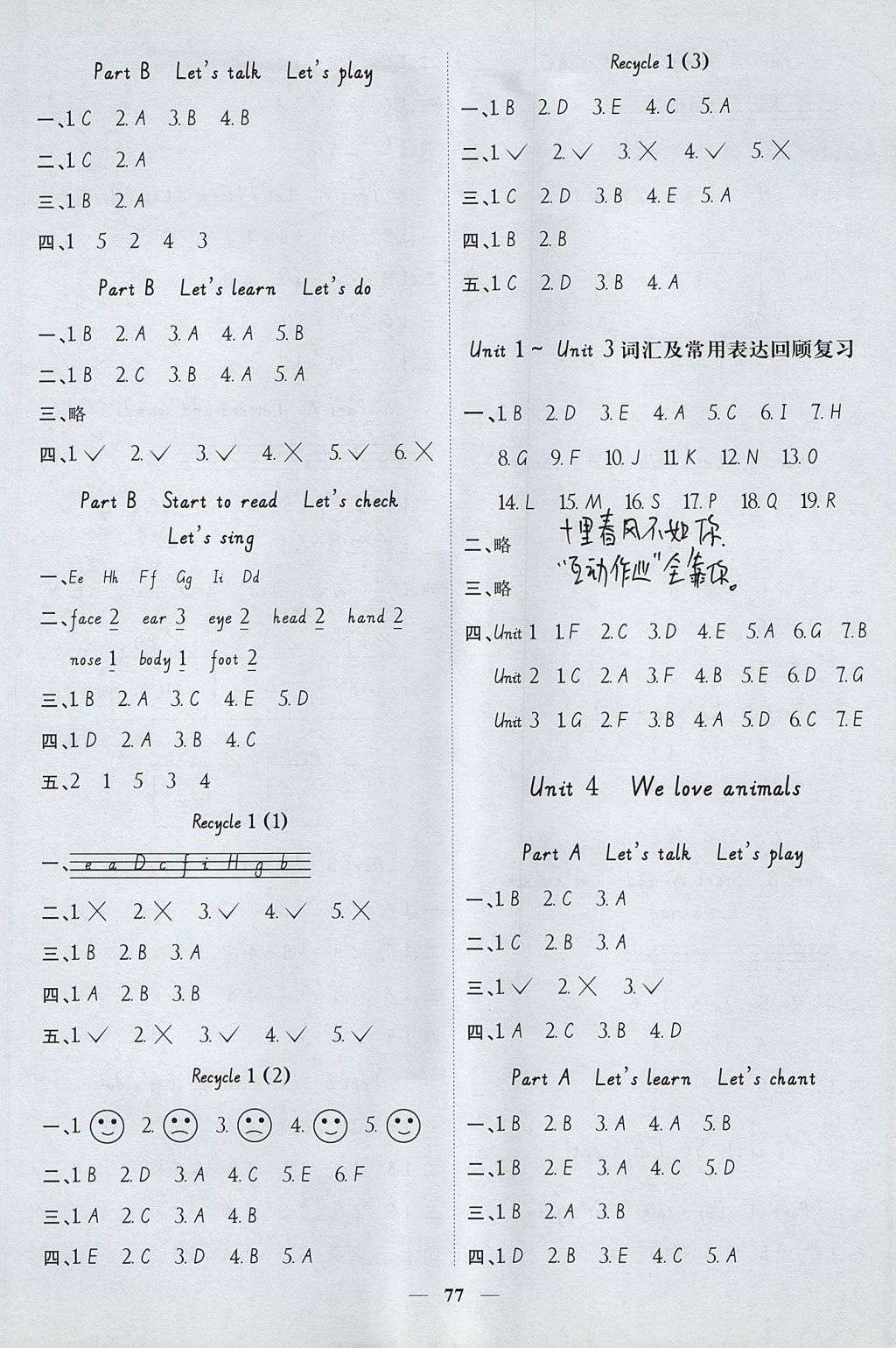 2017年陽光同學(xué)課時(shí)優(yōu)化作業(yè)三年級(jí)英語上冊(cè)人教PEP版 參考答案第3頁